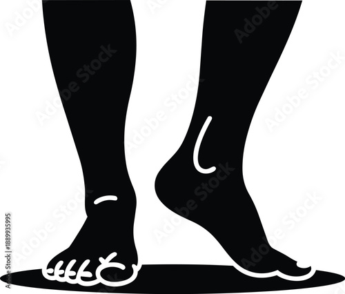 Silhouette of human feet standing on a surface legs walking