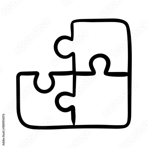 Hand drawn puzzle pieces icon illustration in doodle style.