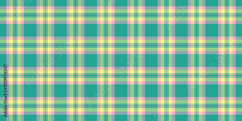 Guy seamless vector texture, attire pattern textile check. Wide plaid tartan background fabric in pastel and teal colors.