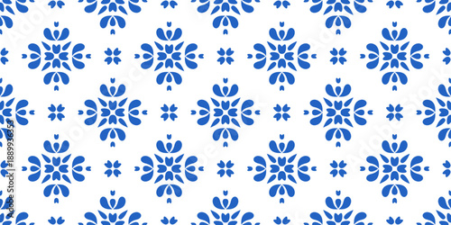 Blue geometric seamless pattern, Mediterranean Ceramic. Sicilian, Portuguese, Spanish tile traditional design, porcelain pottery. Vector isolated on white background