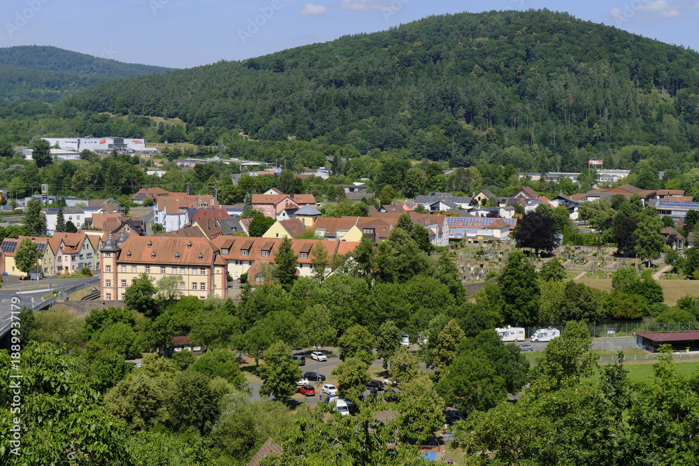 Fototapeta premium Blick auf die Altstadt von Gemünden am Main, Landkreis Main-Spessart, Unterfranken, Franken, Bayern, Deutschland