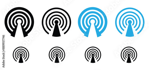 Signal Tower and Antenna Icon Set Vector Wireless Connection and Network Broadcast Symbols

