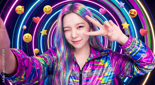 Wallpaper Mural Young woman taking selfie showing social media addiction Torontodigital.ca