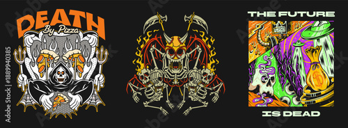 Vector illustration t-shirt design bundle for clothing brand. Urban streetwear t-shirt design collection. Print on demand