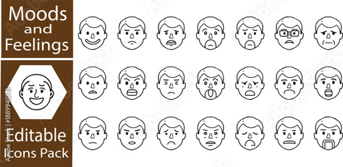 Moods and Feelings Icon Set: Emoticons, Mental Health, and Human Emotion Symbols