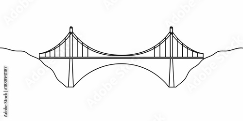 Simple line drawing of a suspension bridge spanning a valley