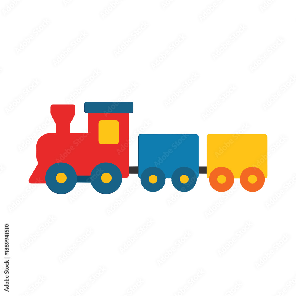 Naklejka premium Toy Train with Engine and Cars illustration, Kids toy clipart, Playtime Digital File, Children Game Toy Art
