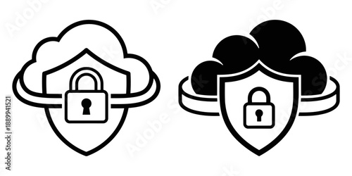 Cloud computing protection icons with shield and padlock for secure data networking