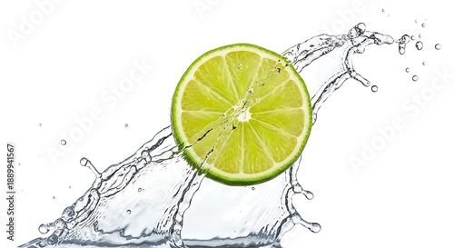 A refreshing slice of lime bursts through a splash of clear water, symbolizing vitality and natural refreshment