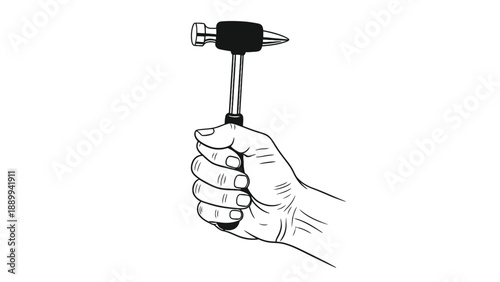 Hand Holding Small Hammer Icon Representing Mechanical Strike Tool Maintenance and Industrial Work Vector Illustration