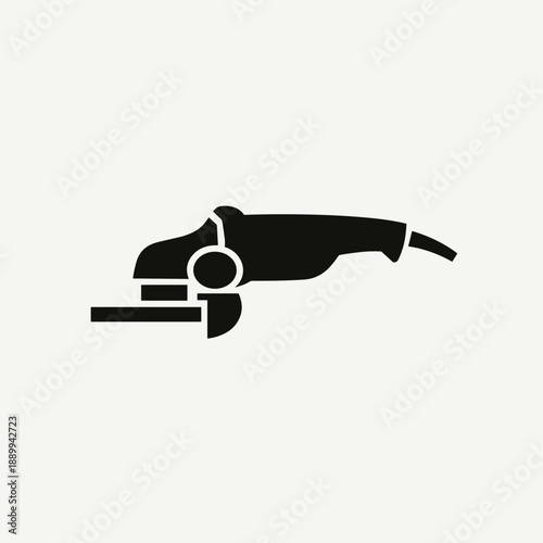 Black industrial angle grinder silhouette depicting essential tools for construction and renovation projects. Useful for home improvement ads or workshop banners.