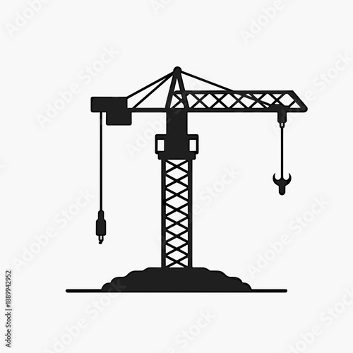 Construction crane silhouette on white background, representing industrial infrastructure, construction projects, and civil engineering concepts.