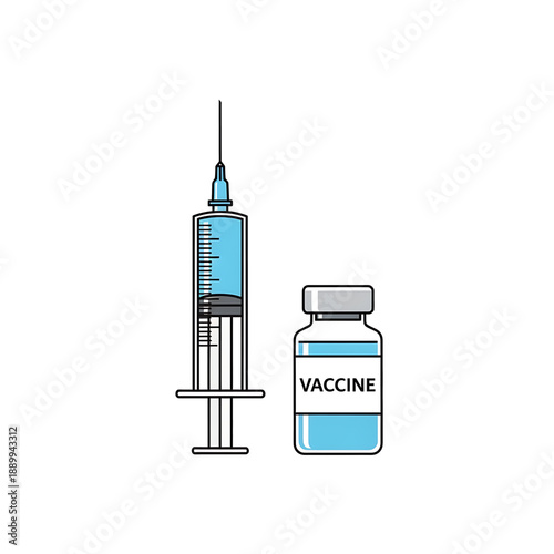 Syringe and vaccine vial for medical injection.
