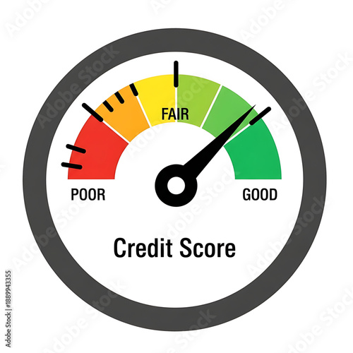 Credit score gauge showing financial rating levels.