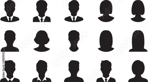 Collection of diverse black silhouette avatar icons representing various user profiles