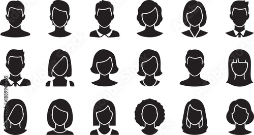 lack silhouette avatars showcasing diverse male and female user profiles for applications