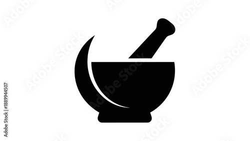 Mortar and pestle icon silhouette pharmacy symbol.