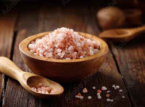 pink Himalayan salt in wooden bowl