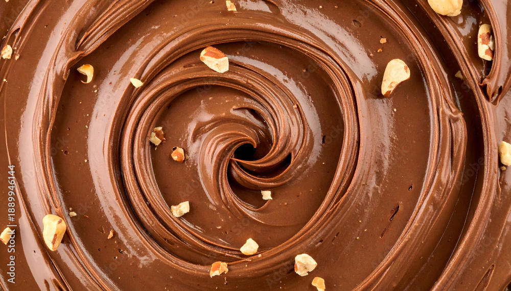 Naklejka premium Dark chocolate ganache or hazelnut spread swirl texture