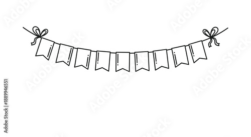 Simple decorative bunting garland with rectangular flags and small bows creates a festive atmosphere for any celebratory occasion.