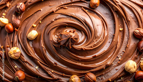 Dark chocolate ganache or hazelnut spread swirl texture