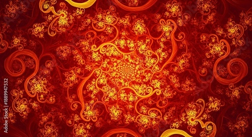 Vibrant Red and Orange Swirling Fractal Pattern.