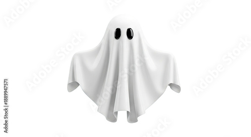 Cute Cartoon Ghost with Black Eyes