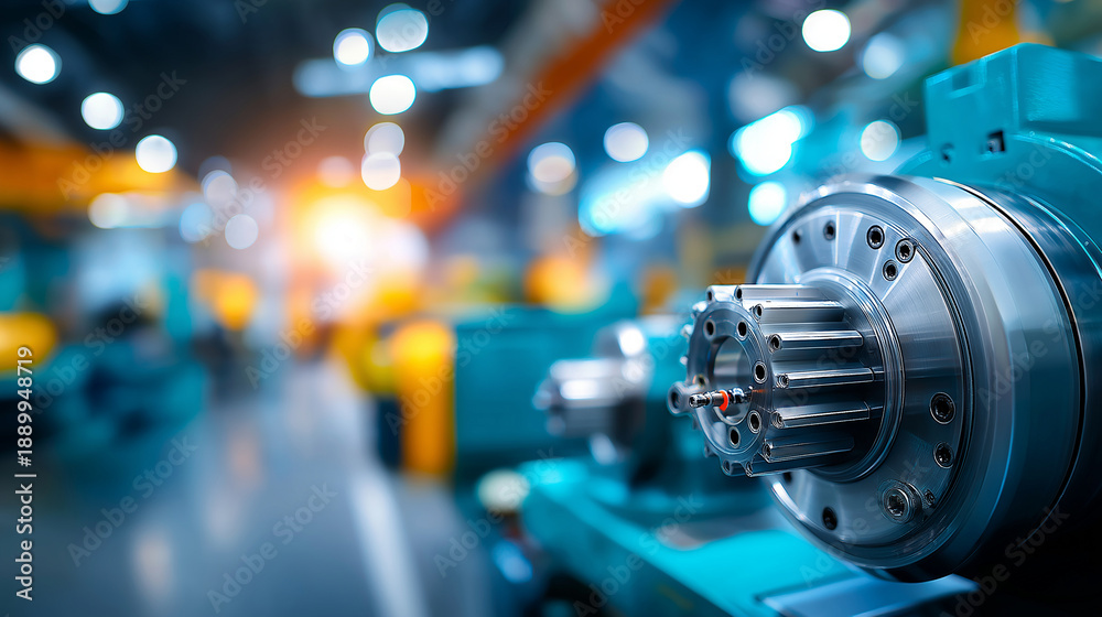 Fototapeta premium Industrial machinery in factory setting, manufacturing equipment, production facility, processing systems, mechanical operations, defocused plant interior, with copy space