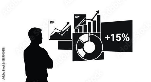 silhouette of a man watching KPI growth charts