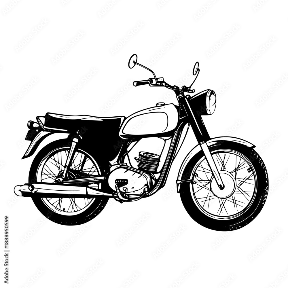 Fototapeta premium Black White Illustration Classic Motorcycle | Clean, isolated vector art for creative projects.