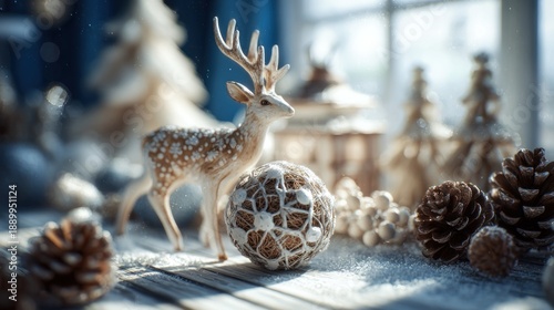 Festive Christmas Decor with Reindeer Pinecones and Cozy Winter Ornaments