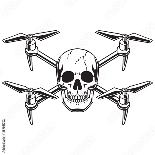 SKULL DRONE QUADROCOPTER BLACK WHITE BACKGROUND