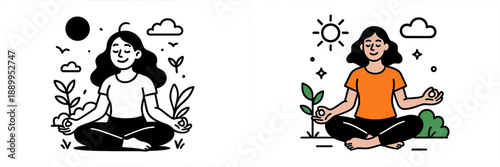 Meditation and nature harmony in vector illustration design