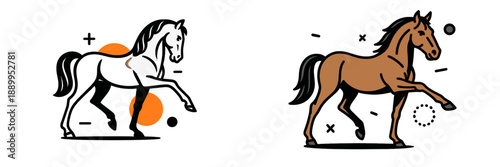 Vector illustration of horses in dynamic poses with vibrant accents