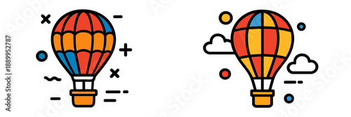 Colorful hot air balloons floating in a clear blue sky