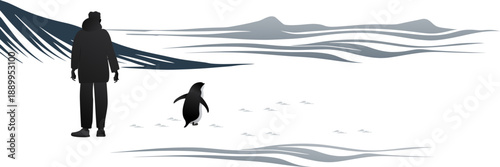 Penguin walking crossing the human