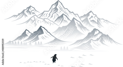 Penguin walking to the Mountain but why