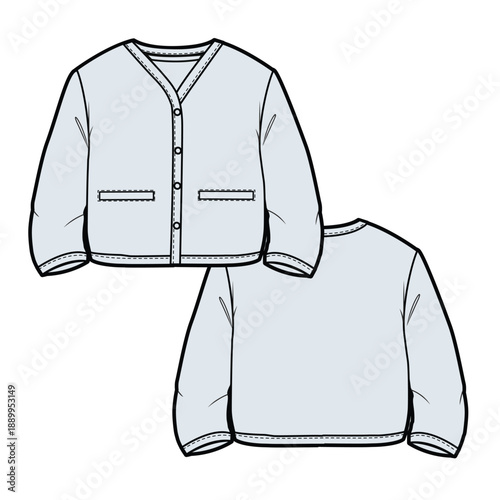 Kids cardigan flat sketch vector mockup template technical illustration.