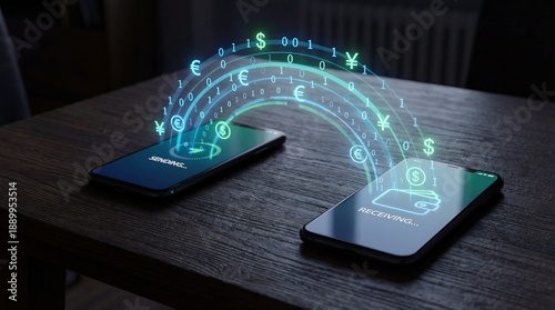Digital payment transfer between two phones with global currencies exchange