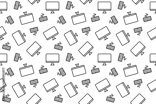 Seamless medical pattern with pink outline icons of medicine bottles, stethoscopes, first aid kits, and pills. Healthcare background for hospital, pharmacy, and wellness designs.