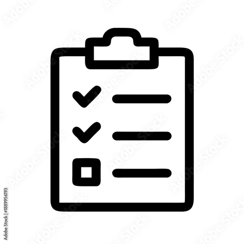 Black and white icon of clipboard with checklist showing completed and pending tasks, symbolizing productivity, organization, planning, and project management