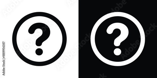 Question mark help icon set in black and white circle outlines. Professional symbol for customer support, FAQ, information, and assistance. Clean vector design for digital interfaces.