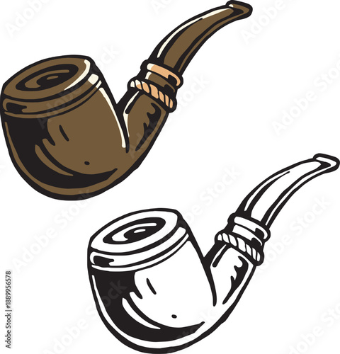 Vintage Tobacco Smoking Pipe Set Classic Gentleman Accessory Vector Illustration