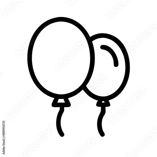 Black and white icon of two balloons with strings, symbolizing party decoration, celebration, and festive occasions