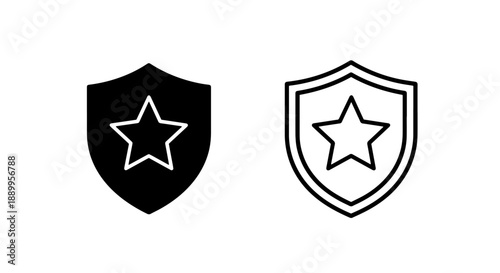 Shield with star icons, one filled black and one outlined, representing protection and excellence