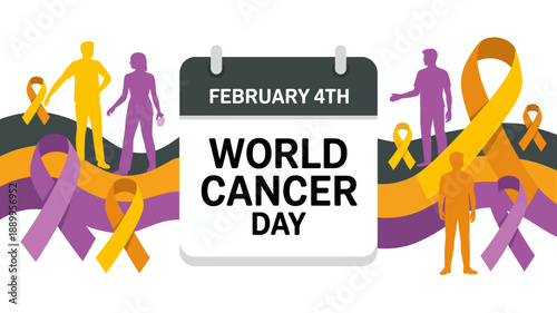 World cancer day february 4th calendar with awareness ribbons