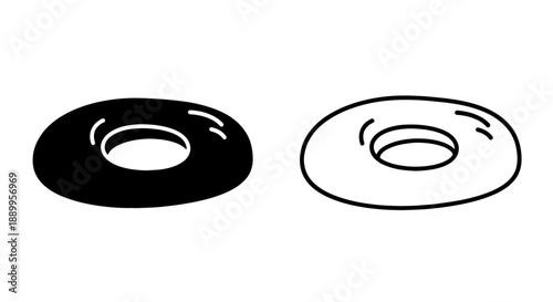 Bagel icon set, black and white, for food or breakfast related designs