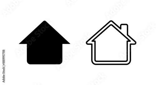 Simple house icon, black and white, for home, real estate, and residence
