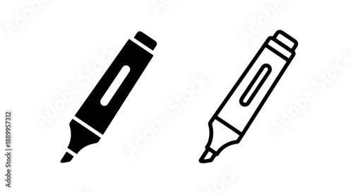 Marker pen icons, both filled and outlined, useful for drawing, writing, and highlighting