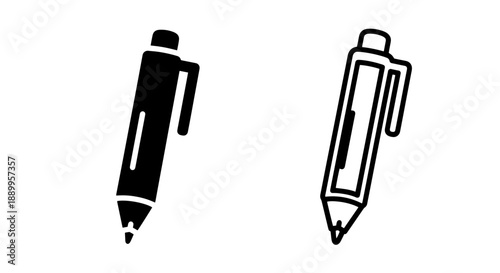 Ballpoint pen icons in solid and outline styles, versatile for office, school, and creative use